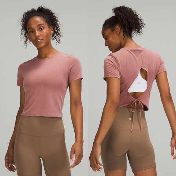lululemon athletica Tops - Lululemon Open Tie-Back Short Sleeve In Spiced Chai 10